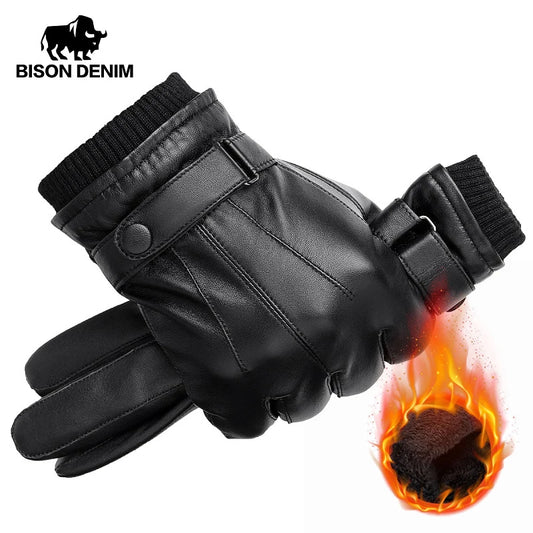 BISON DENIM Men's Genuine Leather Gloves: Stylish Winter Warmth